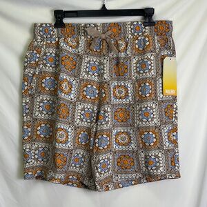 Malibu Men's Mosaic Pattern Shorts - Tan, Orange, and Blue